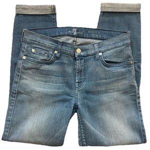7 For All Mankind Skinny Crop & Roll Jeans 29 | Stretch Light Wash